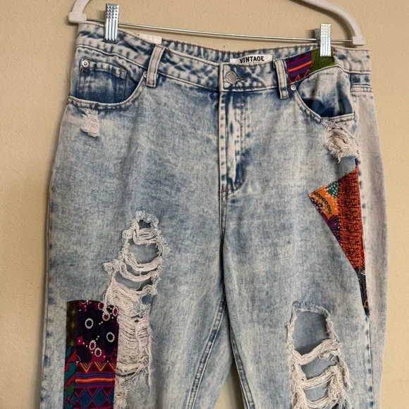 Almost Famous Vintage Jeans Size 15 Acid Wash Patch Distressed Destroyed Flare - Picture 4 of 16
